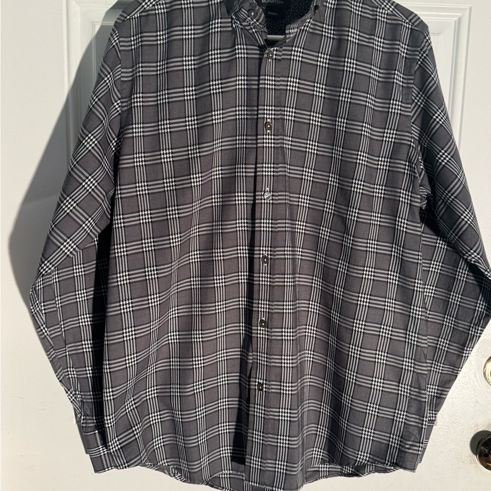 Bugatchi Black and White Plaid Casual Button Down Shirt